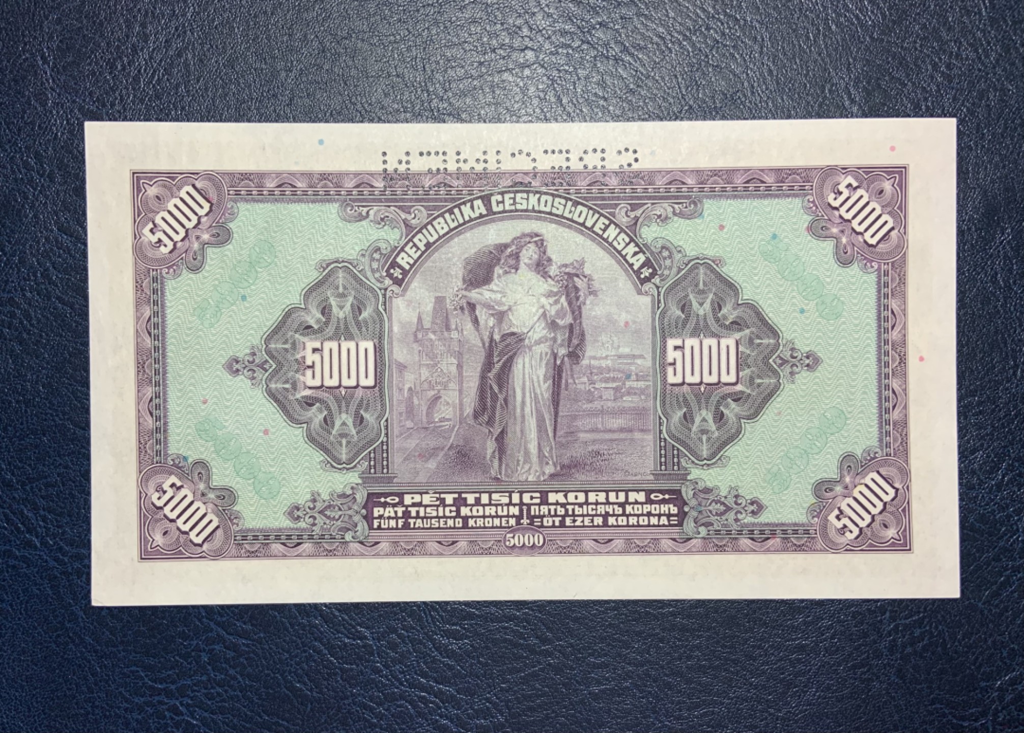 收藏联盟Quantum Auction 第187期拍卖 捷克斯洛伐克1920年5000克朗样票 品相全新UNC