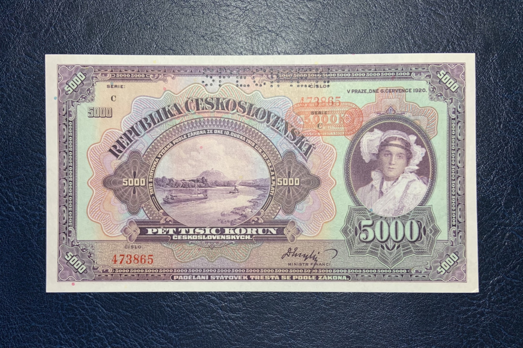 收藏联盟Quantum Auction 第187期拍卖 捷克斯洛伐克1920年5000克朗样票 品相全新UNC
