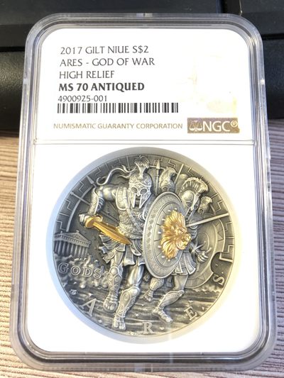 【海寧潮】拍卖第三十九期 - 【海寧潮客户代拍】获奖纽埃2017年希腊众神战神阿瑞斯银币NGC-MS70【上期客户悔单重新拍】