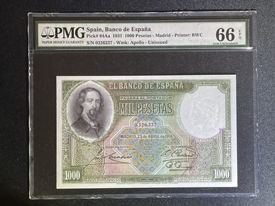 《张总收藏》70期——外币精品 - 西班牙1000比塞塔 PMG66E 1931年 大票幅 西班牙浪漫主义诗人和剧作家索里利亚