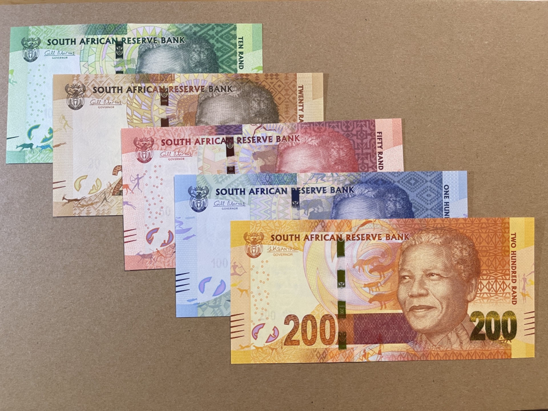 《张总收藏》70期——外币精品 南非10-200兰特5张全套 UNC 总统纳尔逊·曼德拉版本