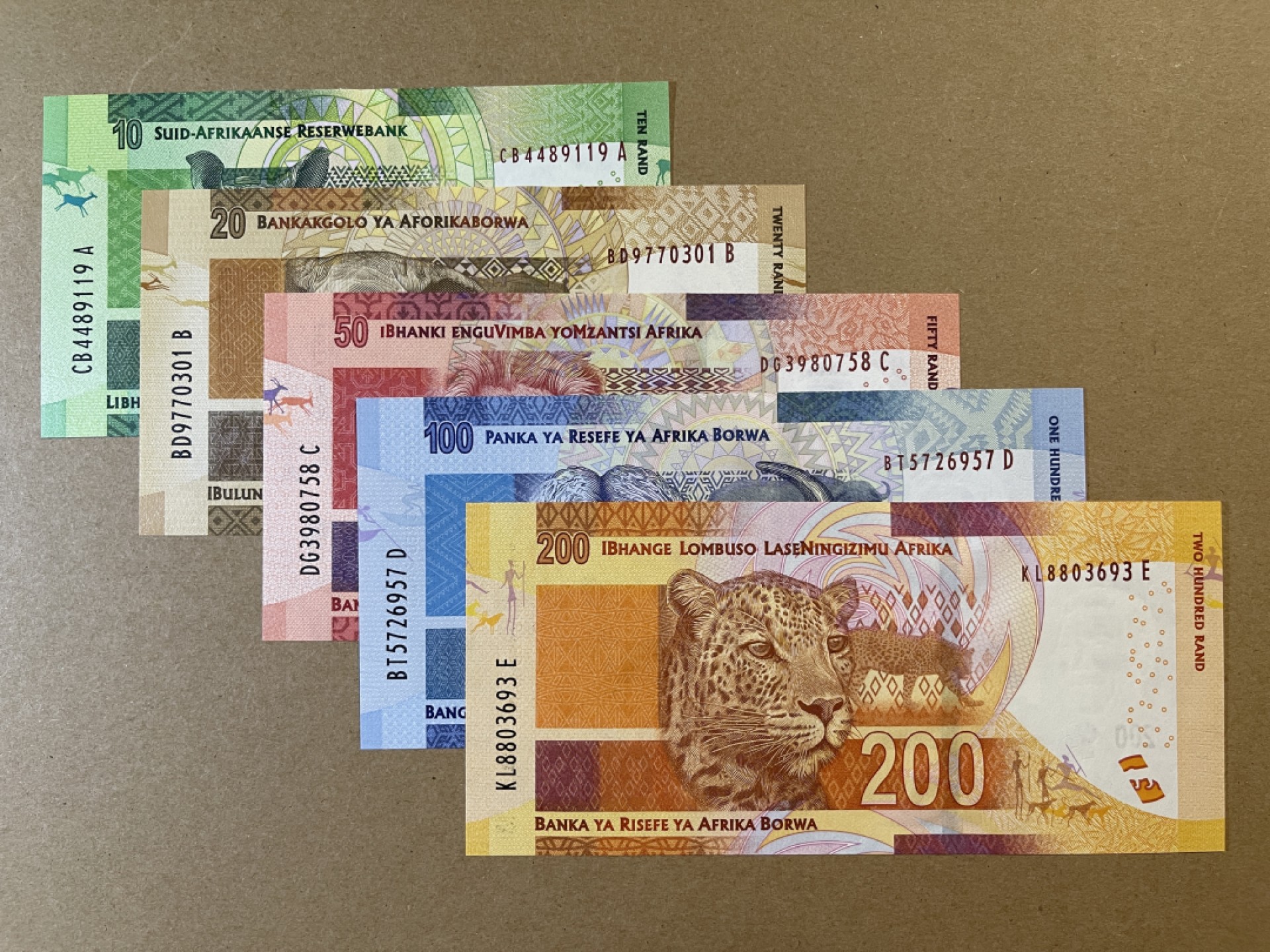 《张总收藏》70期——外币精品 南非10-200兰特5张全套 UNC 总统纳尔逊·曼德拉版本