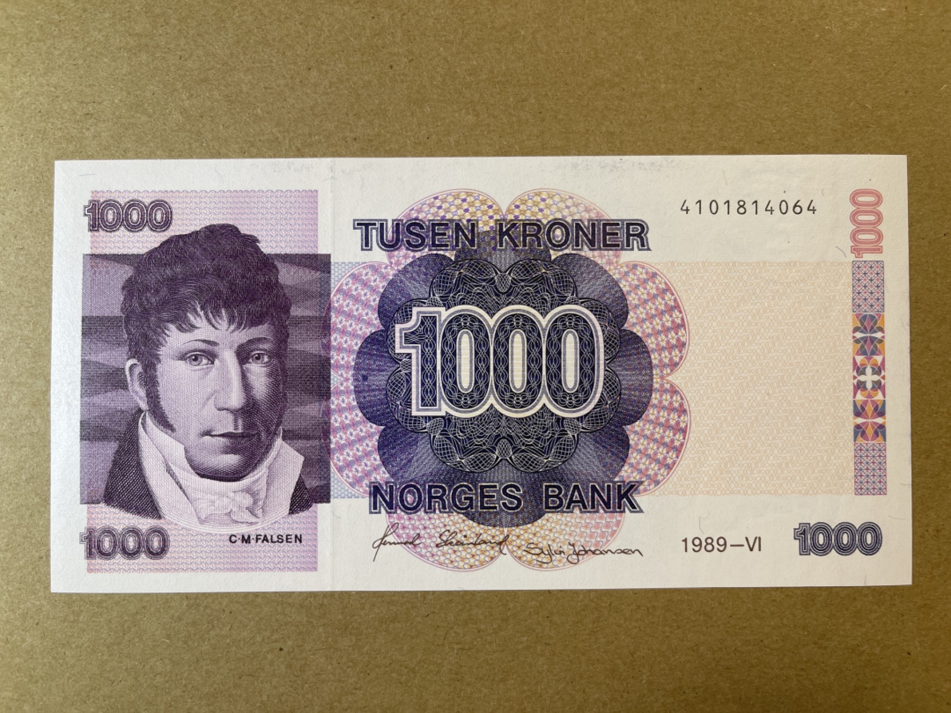 《张总收藏》70期——外币精品 挪威1000克朗 UNC 1989年首发 原票绝品 适合评级 挪威民族主义政治领袖发尔森 