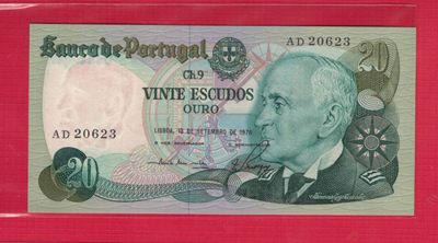 葡萄牙20埃斯库多 1978年 签名如图 P-176a 无47 两字母冠 欧洲 实物图 UNC - 葡萄牙20埃斯库多 1978年 签名如图 P-176a 无47 两字母冠 欧洲 实物图 UNC