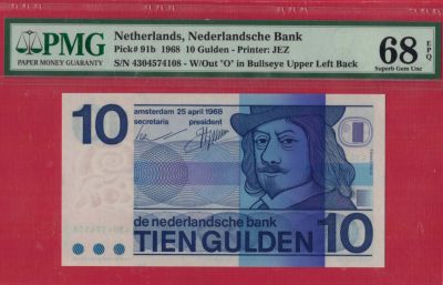 荷兰1968年10盾 克劳斯P-91b 欧洲纸币 实物图 全新 UNC  - 荷兰1968年10盾 克劳斯P-91b 欧洲纸币 实物图 全新 UNC 