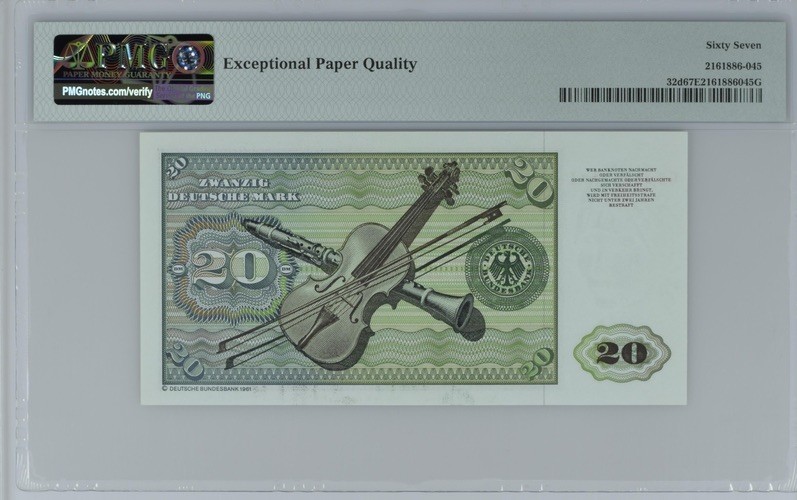 收藏联盟Quantum Auction 第187期拍卖 德国1980年20马克 PMG67