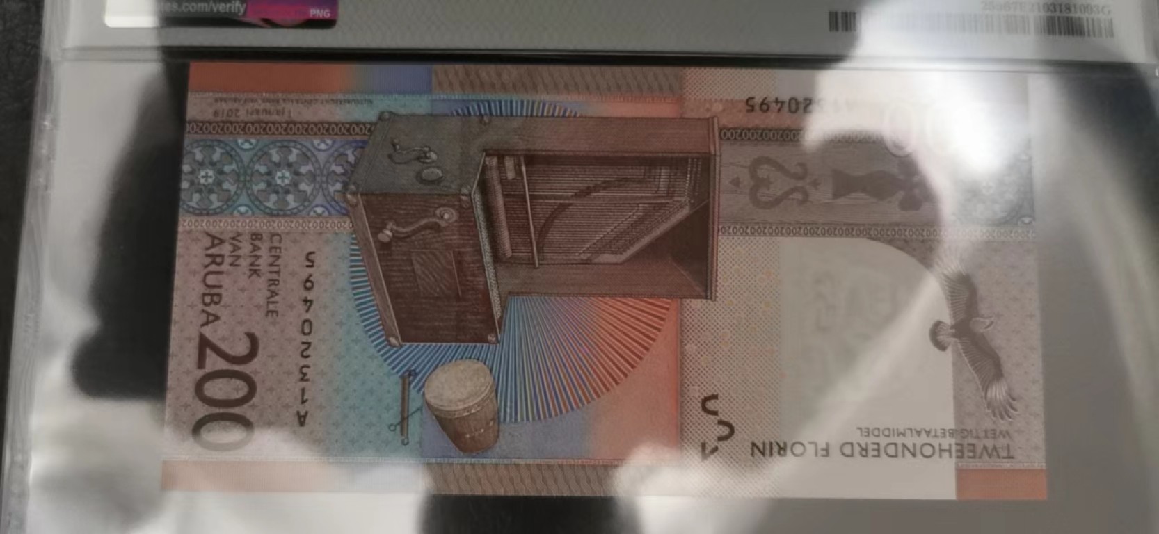 全新UNC 2019年阿鲁巴岛 200 弗罗林 A冠 首发冠 实物图 