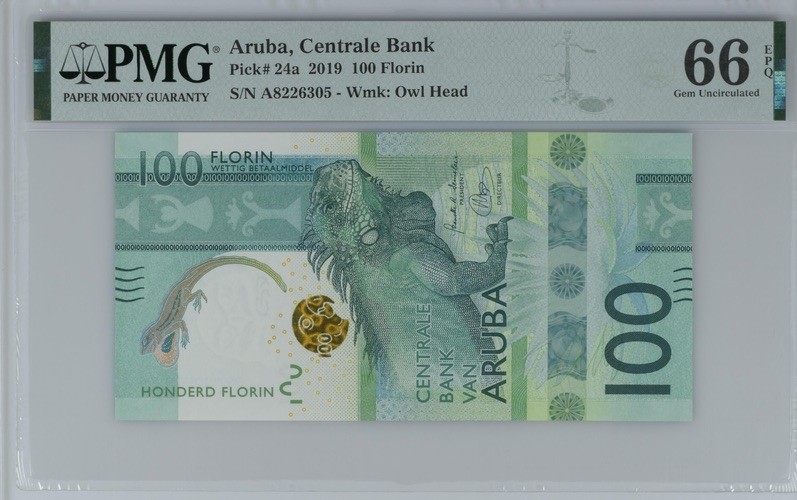 收藏联盟Quantum Auction 第187期拍卖 阿鲁巴岛2019年100弗洛林 PMG66 首发A冠 大蜥蜴