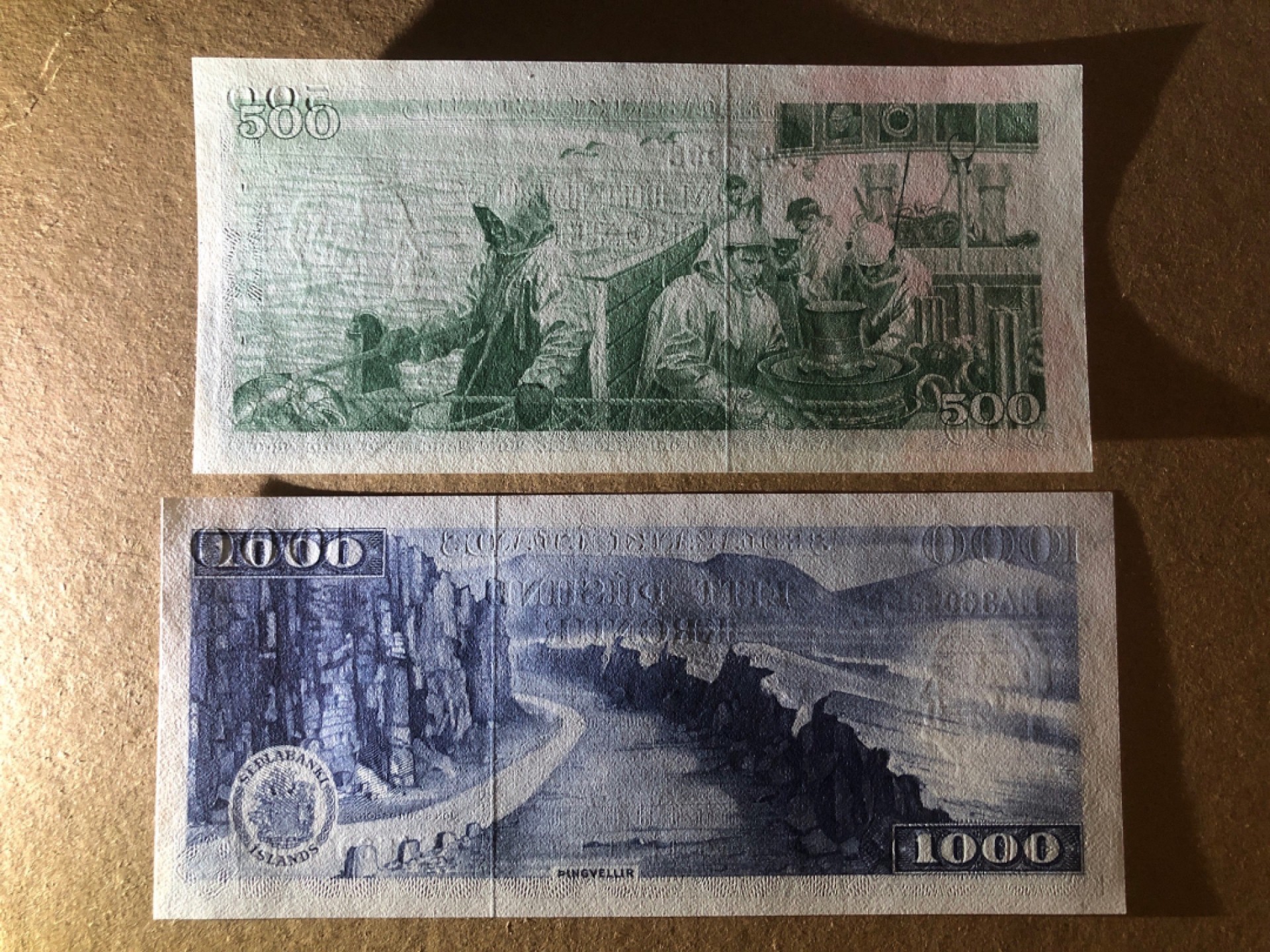 《张总收藏》70期——外币精品 冰岛500、1000克朗2张 500的AU(有染色) 1000的UNC 1961年