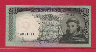 葡萄牙1964年20埃斯库多 签名如图 P-167 欧洲纸币 实物图 UNC  - 葡萄牙1964年20埃斯库多 签名如图 P-167 欧洲纸币 实物图 UNC 
