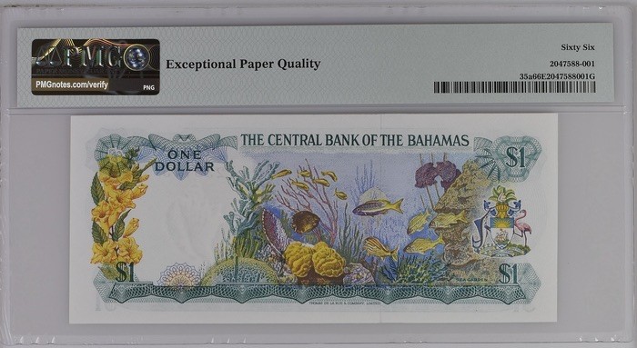 收藏联盟Quantum Auction 第187期拍卖 巴哈马1974年1元 PMG66 德纳罗彩背 
