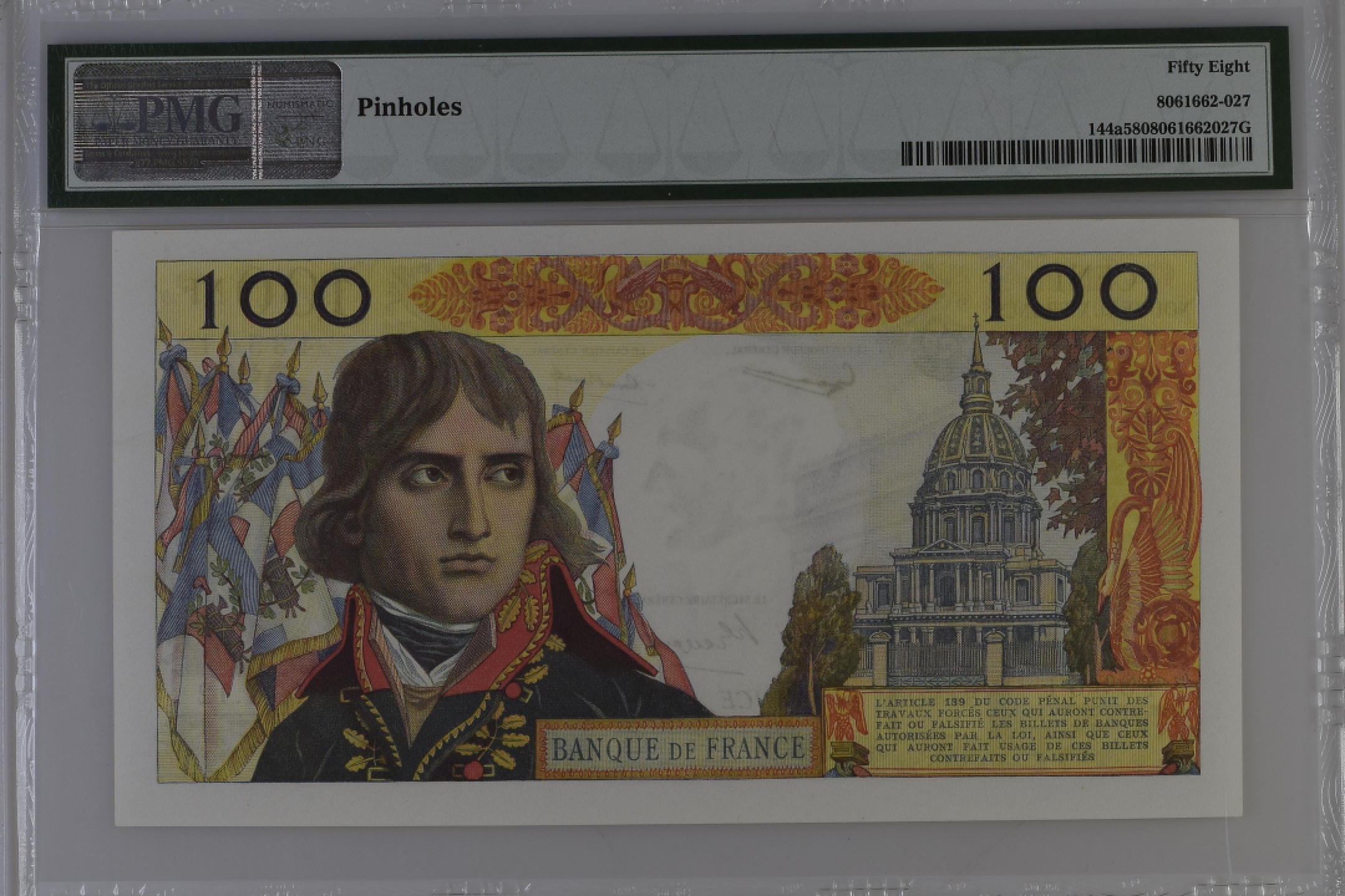 收藏联盟Quantum Auction 第187期拍卖 法国1959年100新法郎 PMG58 拿破仑 改值后首年份