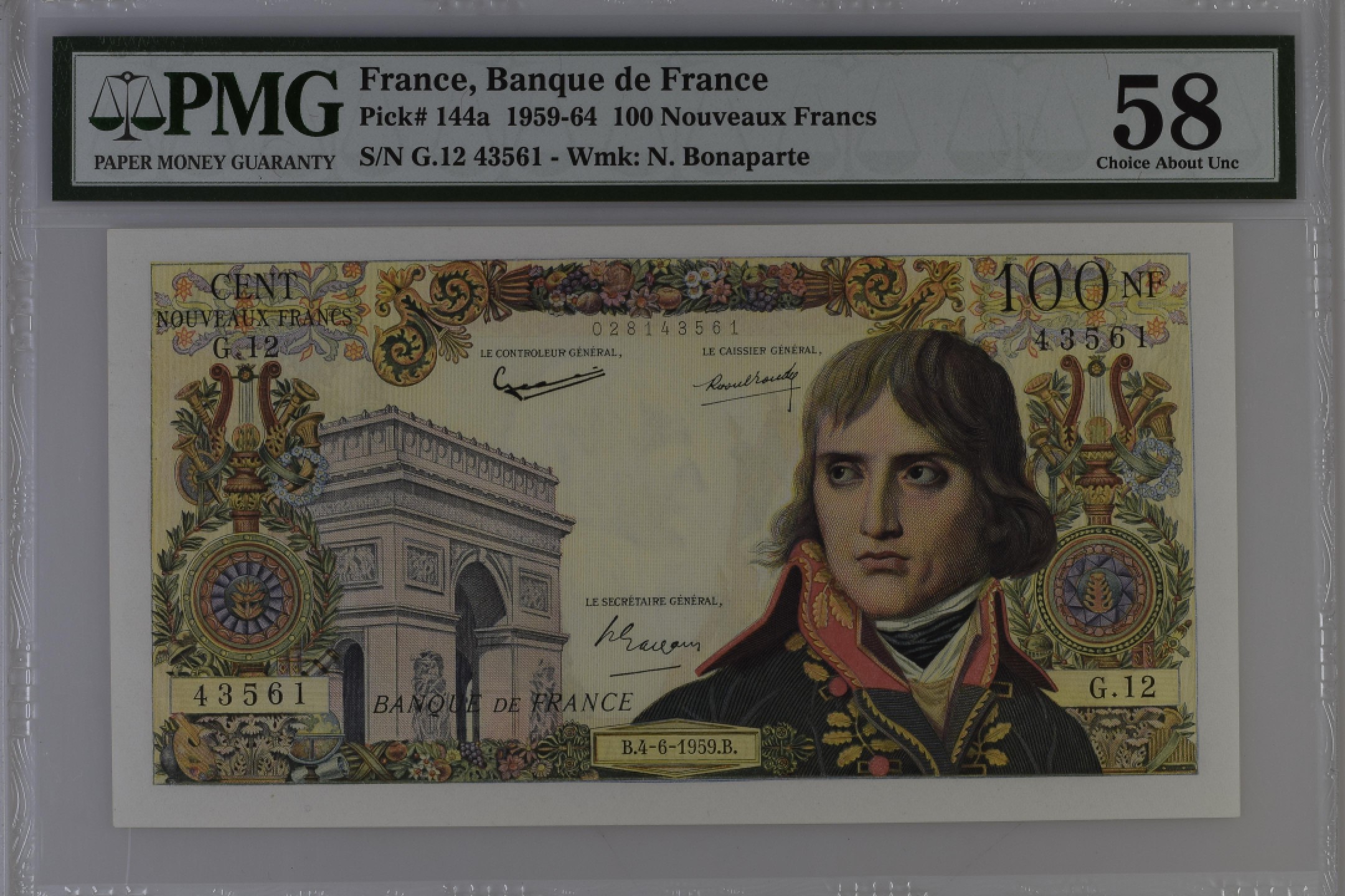 收藏联盟Quantum Auction 第187期拍卖 法国1959年100新法郎 PMG58 拿破仑 改值后首年份