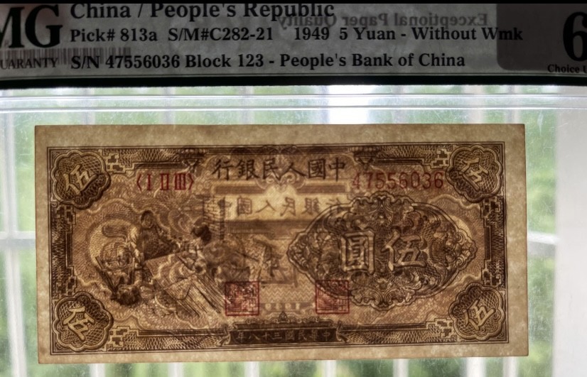 一版币织布伍元pmg64e