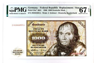 【Blue Auction】✨世界纸币精拍第217期【精】——西欧之王 -  【西欧之王 初版补号唯一冠军分】德国 1960年1000马克 PMG67EPQ 高分舍那 p24a* 雕刻精美 世界首拍 顶级珍品