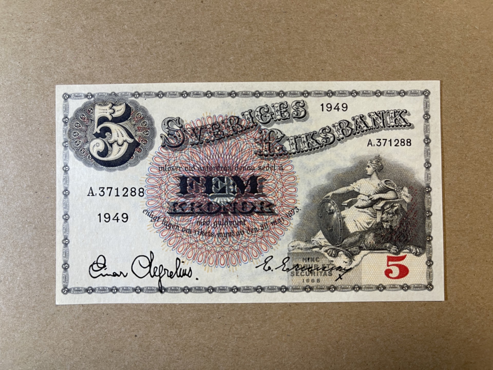 《张总收藏》70期——外币精品 瑞典5克朗 UNC 1949年版