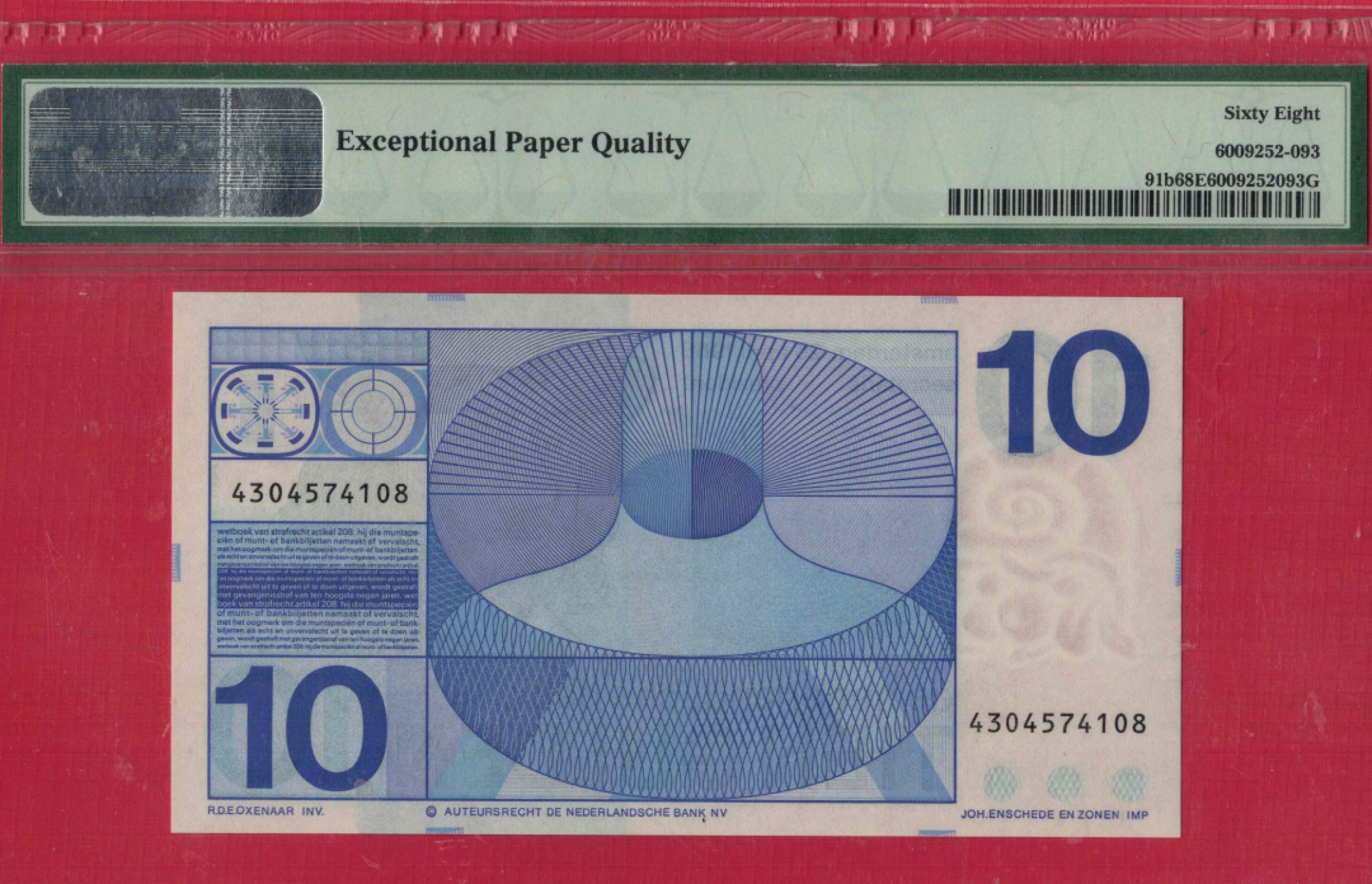 荷兰1968年10盾 克劳斯P-91b 欧洲纸币 实物图 全新 UNC 