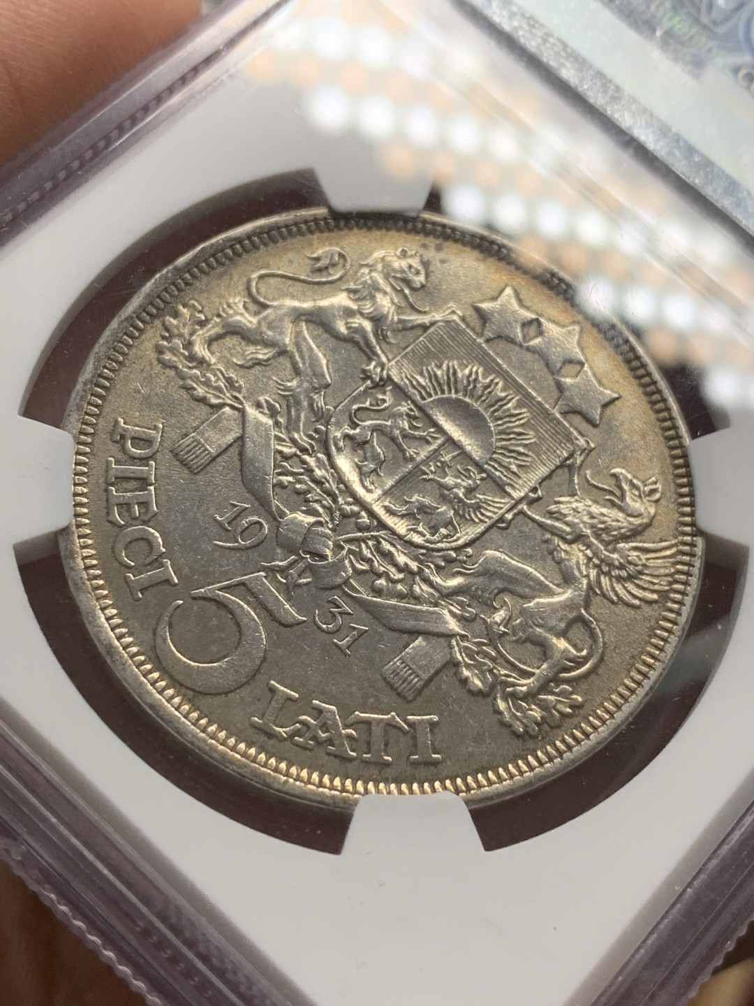 《竞宝斋》第89场-本周日，周一，周四，3场连拍（全场不限金额包邮） NGC-AUD  拉脱维亚 1931年 5拉特银币 