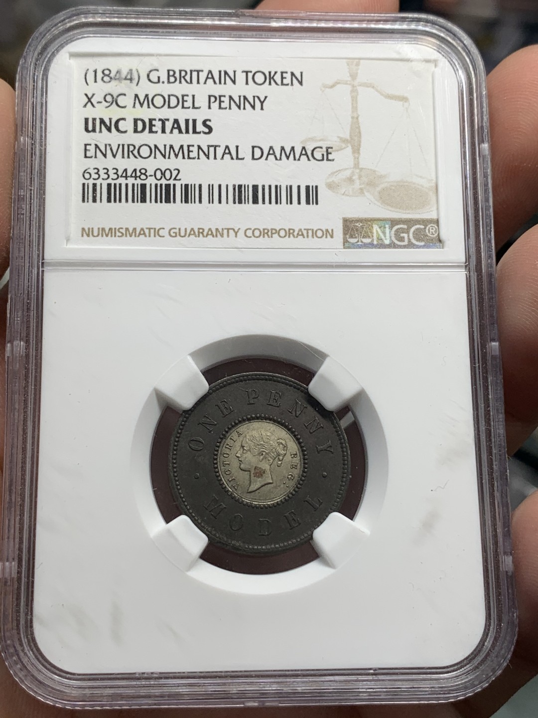 《竞宝斋》第89场-本周日，周一，周四，3场连拍（全场不限金额包邮） NGC-UNC 英国 1844年 维多利亚1便士 双色币 