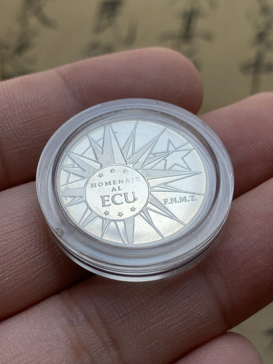 《竞宝斋》第89场-本周日，周一，周四，3场连拍（全场不限金额包邮） 木盒 西班牙1989年纪念 ECU银章 属于1ECU尺寸同系列 925银