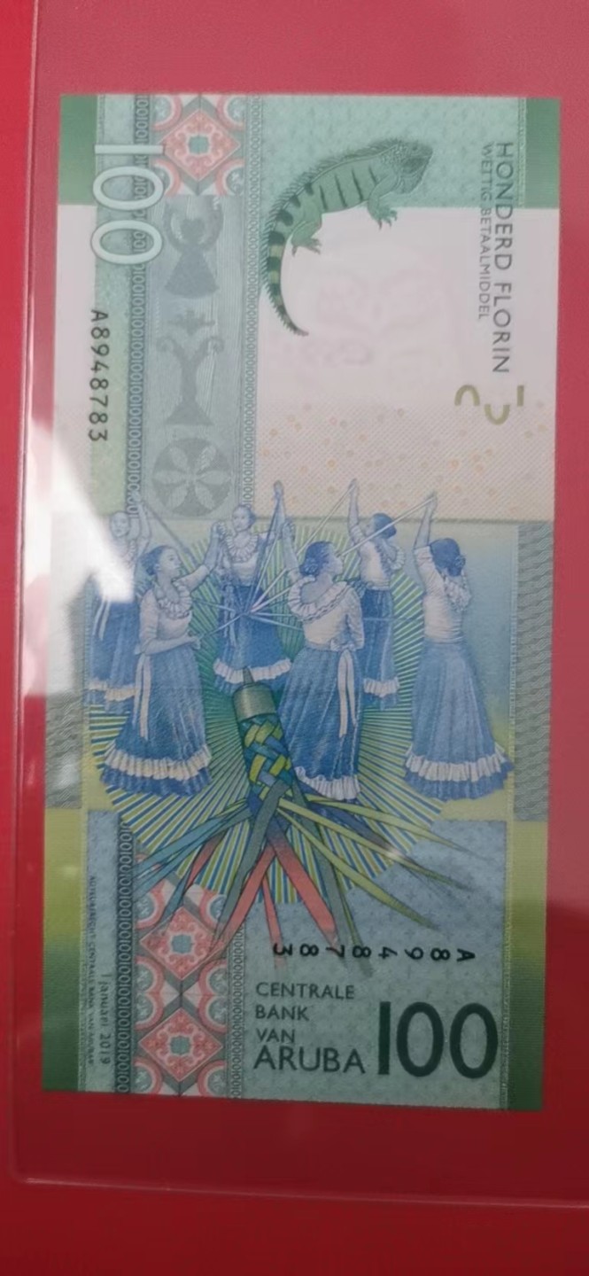 阿鲁巴2019年100弗罗林 A冠 首冠 美洲纸币 实物图 UNC