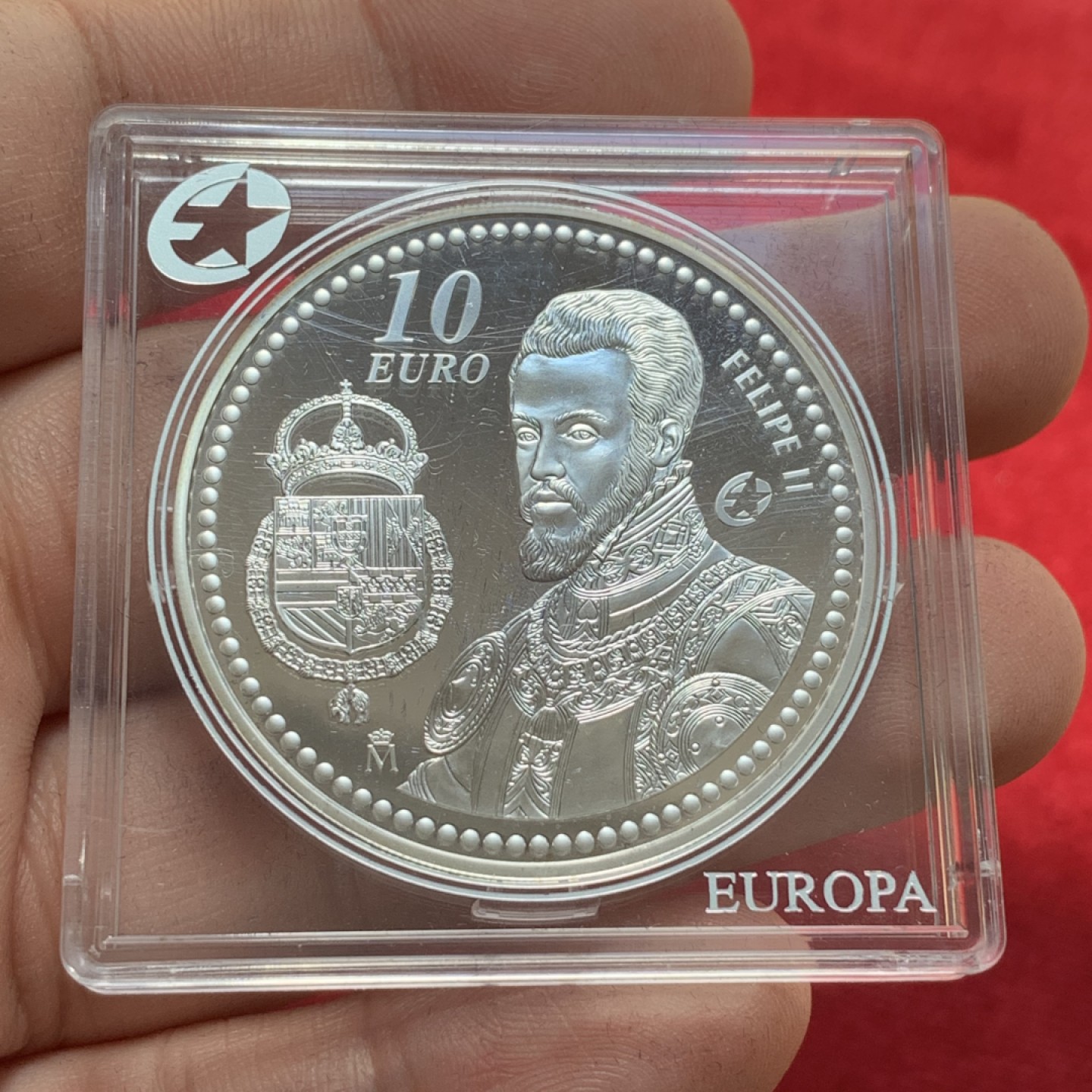 《竞宝斋》第89场-本周日，周一，周四，3场连拍（全场不限金额包邮） 西班牙 2009年 欧洲历史人物费利佩二世 10欧元 大银币 27克 925银