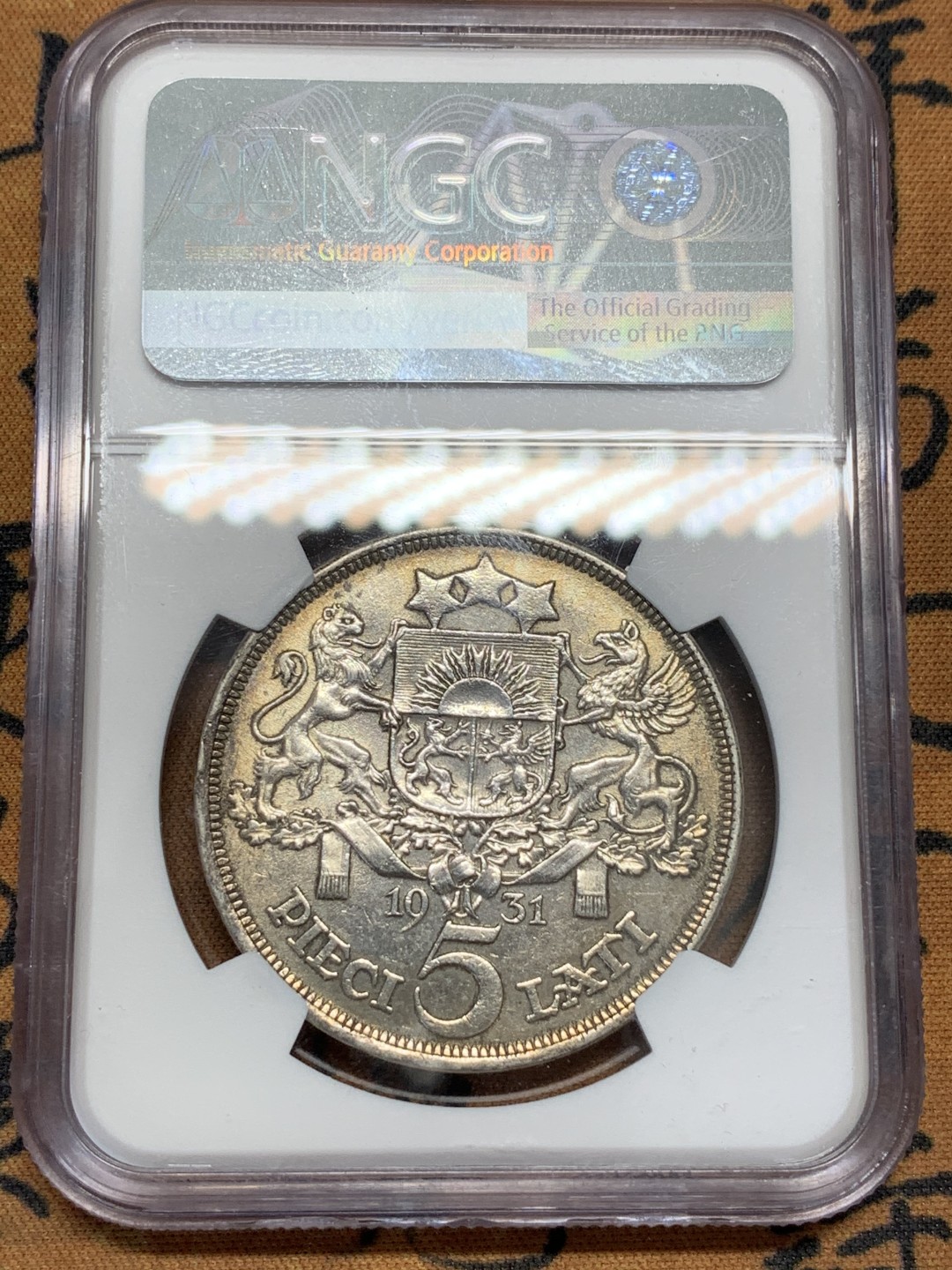 《竞宝斋》第89场-本周日，周一，周四，3场连拍（全场不限金额包邮） NGC-AUD  拉脱维亚 1931年 5拉特银币 