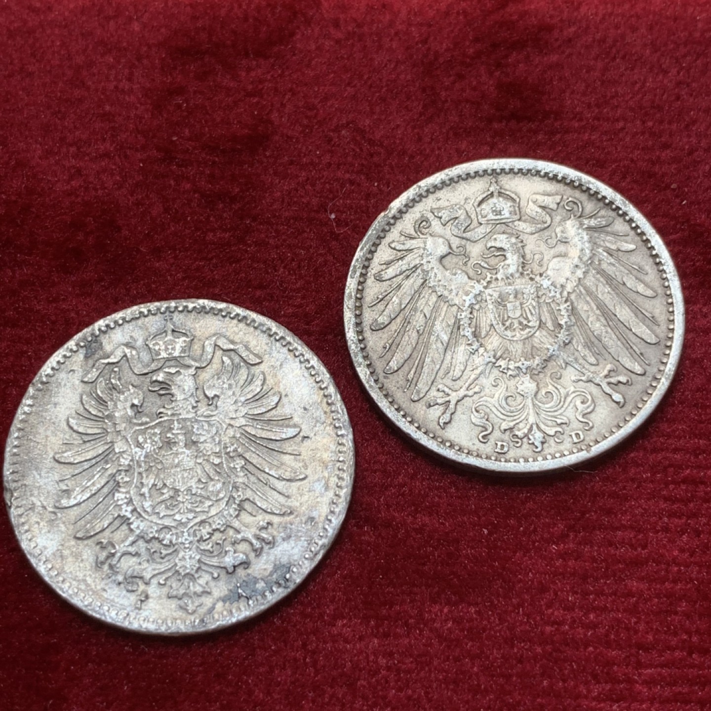 《竞宝斋》第89场-本周日，周一，周四，3场连拍（全场不限金额包邮） 2枚一起 1875年德国1马克 银币+1907年德国1马克 银币