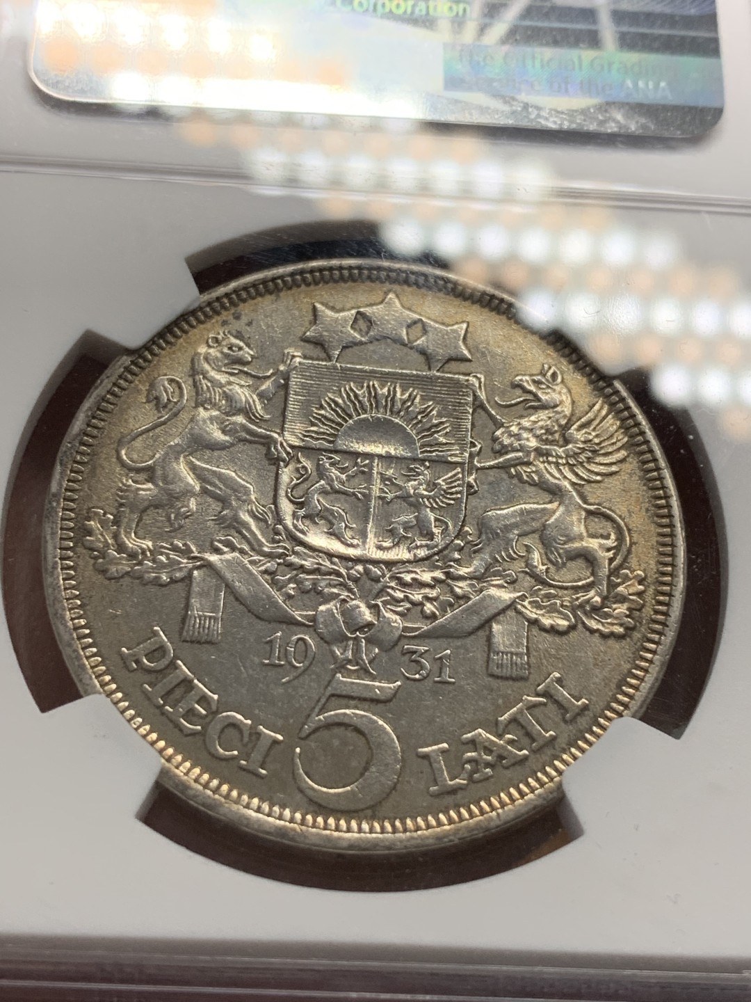 《竞宝斋》第89场-本周日，周一，周四，3场连拍（全场不限金额包邮） NGC-AUD  拉脱维亚 1931年 5拉特银币 