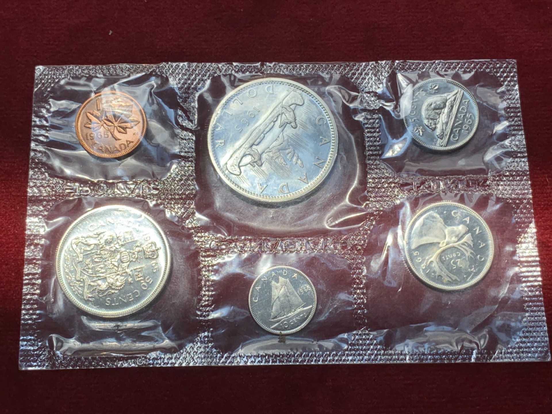 《竞宝斋》第89场-本周日，周一，周四，3场连拍（全场不限金额包邮） 原封装 加拿大1965年 六枚套 其中4枚银币