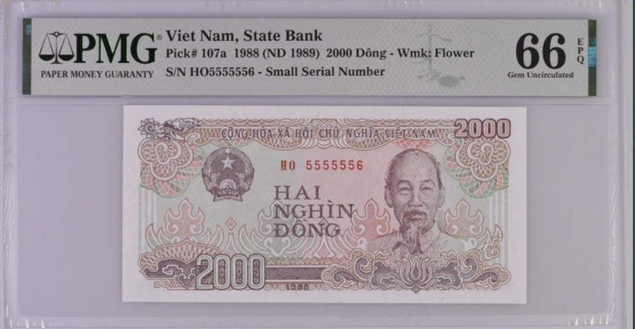 收藏联盟Quantum Auction 第187期拍卖 越南1988年2000盾全同号3张  pmg67 一张66 