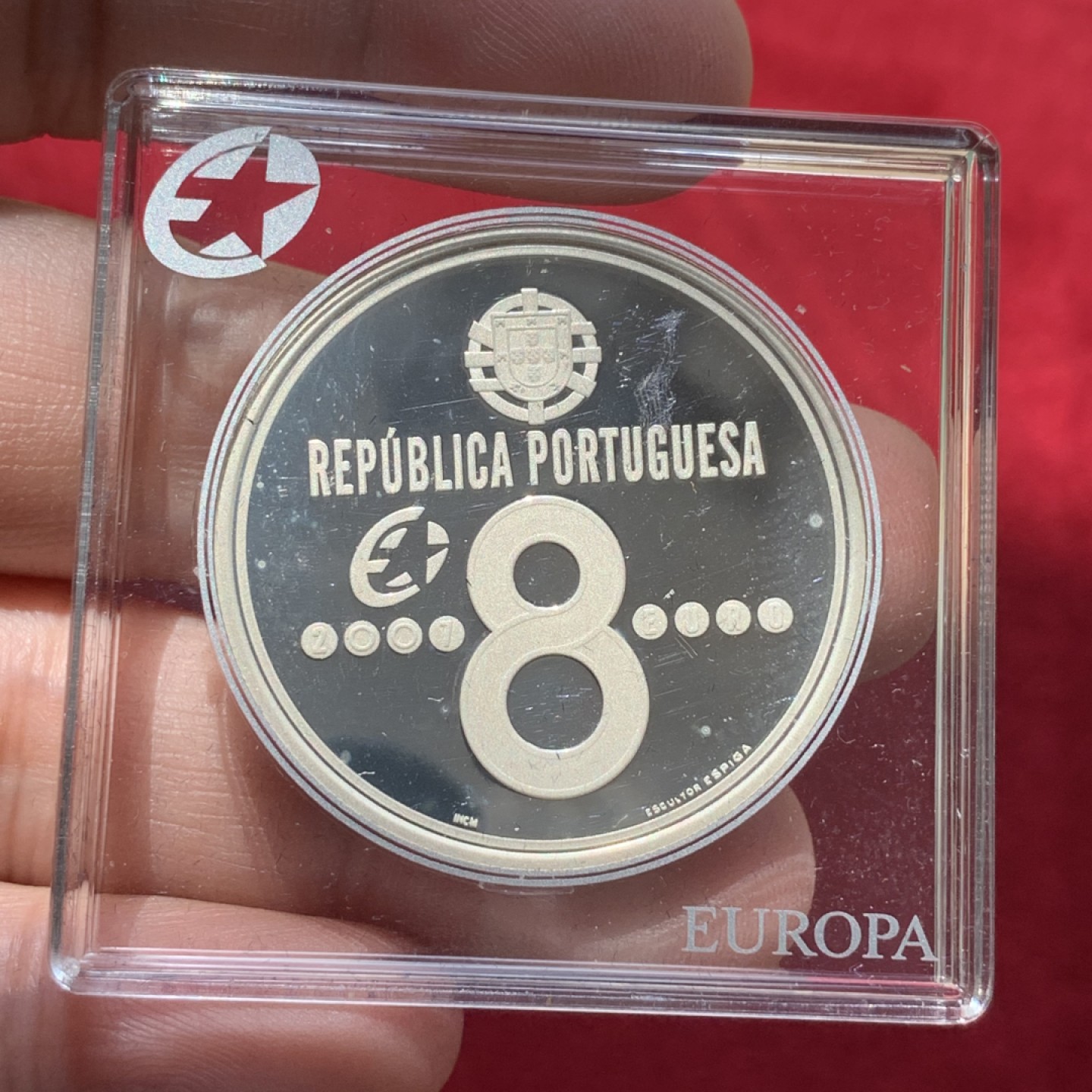 《竞宝斋》第89场-本周日，周一，周四，3场连拍（全场不限金额包邮） 葡萄牙 2007年 第一架飞艇帕萨罗拉 8欧元精制 大银币 31.1克 925银