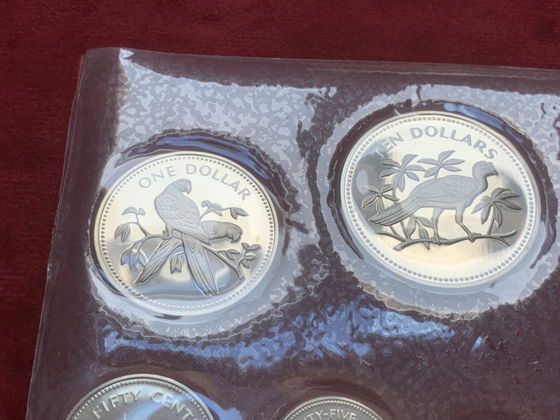 《竞宝斋》第89场-本周日，周一，周四，3场连拍（全场不限金额包邮） 原盒伯利兹1974年鸟类精制币 8枚套