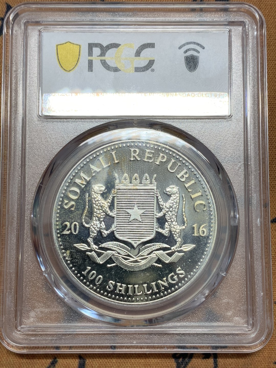 《竞宝斋》第89场-本周日，周一，周四，3场连拍（全场不限金额包邮） PCGS-MS66  索马里 2016年100先令 非洲大象银币  