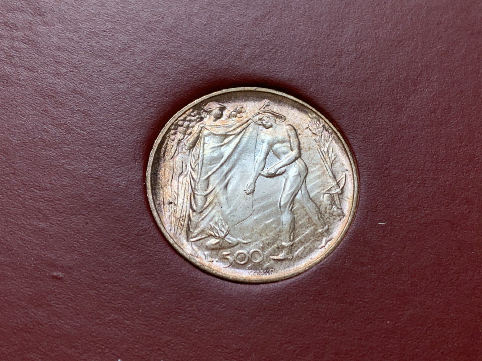 《竞宝斋》第89场-本周日，周一，周四，3场连拍（全场不限金额包邮） 卡装 圣马力诺1976年 播种 500里拉银币