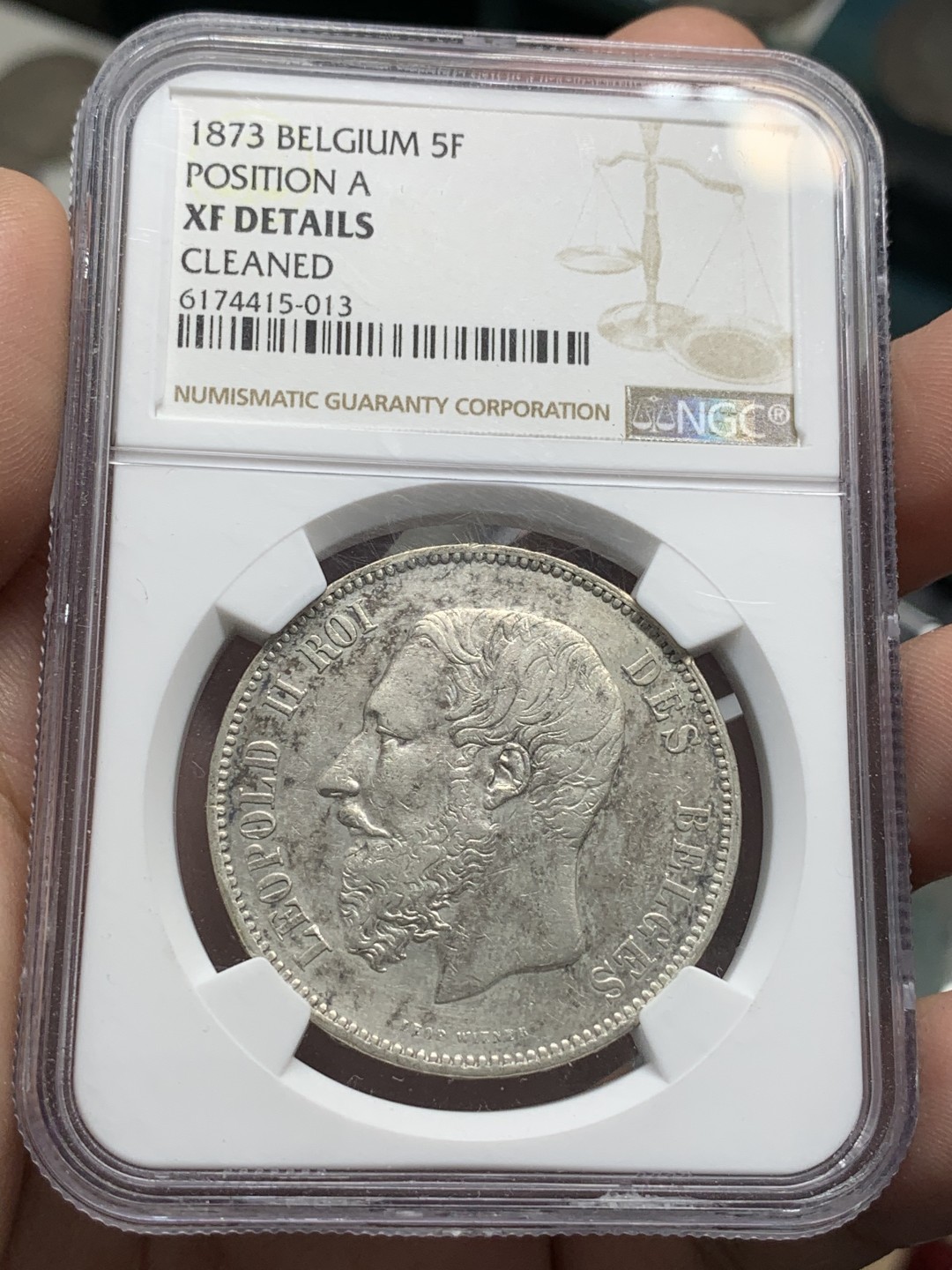 《竞宝斋》第89场-本周日，周一，周四，3场连拍（全场不限金额包邮） NGC-XFD  比利时 1873年 5法郎银币  