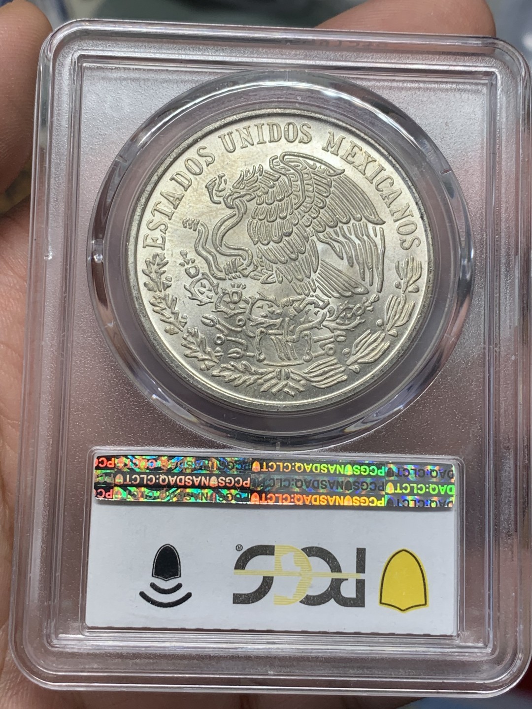 《竞宝斋》第89场-本周日，周一，周四，3场连拍（全场不限金额包邮） PCGS-MS64  墨西哥 1977年MO 普拉塔普拉100比索银币 