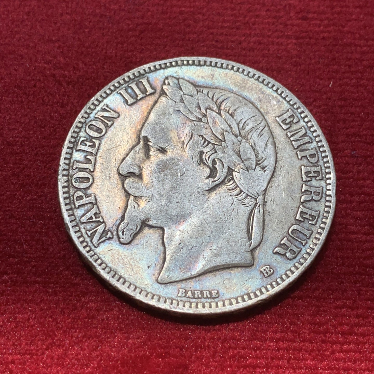 《竞宝斋》第89场-本周日，周一，周四，3场连拍（全场不限金额包邮） 法国 1870年 拿三5法郎大银币 原味带彩