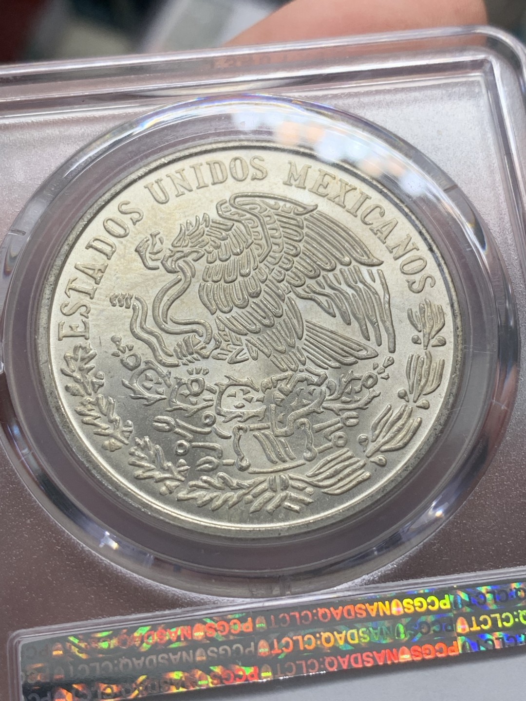 《竞宝斋》第89场-本周日，周一，周四，3场连拍（全场不限金额包邮） PCGS-MS64  墨西哥 1977年MO 普拉塔普拉100比索银币 