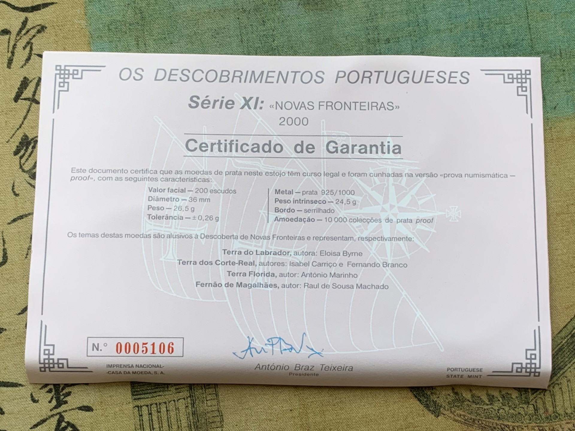 《竞宝斋》第89场-本周日，周一，周四，3场连拍（全场不限金额包邮） 原盒证书 葡萄牙2000年 大帆船系列 200埃斯库多精制大银币 单枚26.5克 925银 非常漂亮