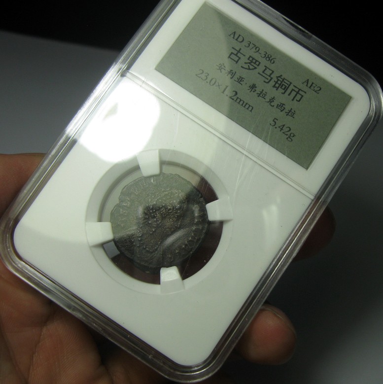 古罗马铜币，皇后安利亚.弗拉克西拉，少见AE2大铜币, 23mm,5.4g, 自打标签盒子R1560kx