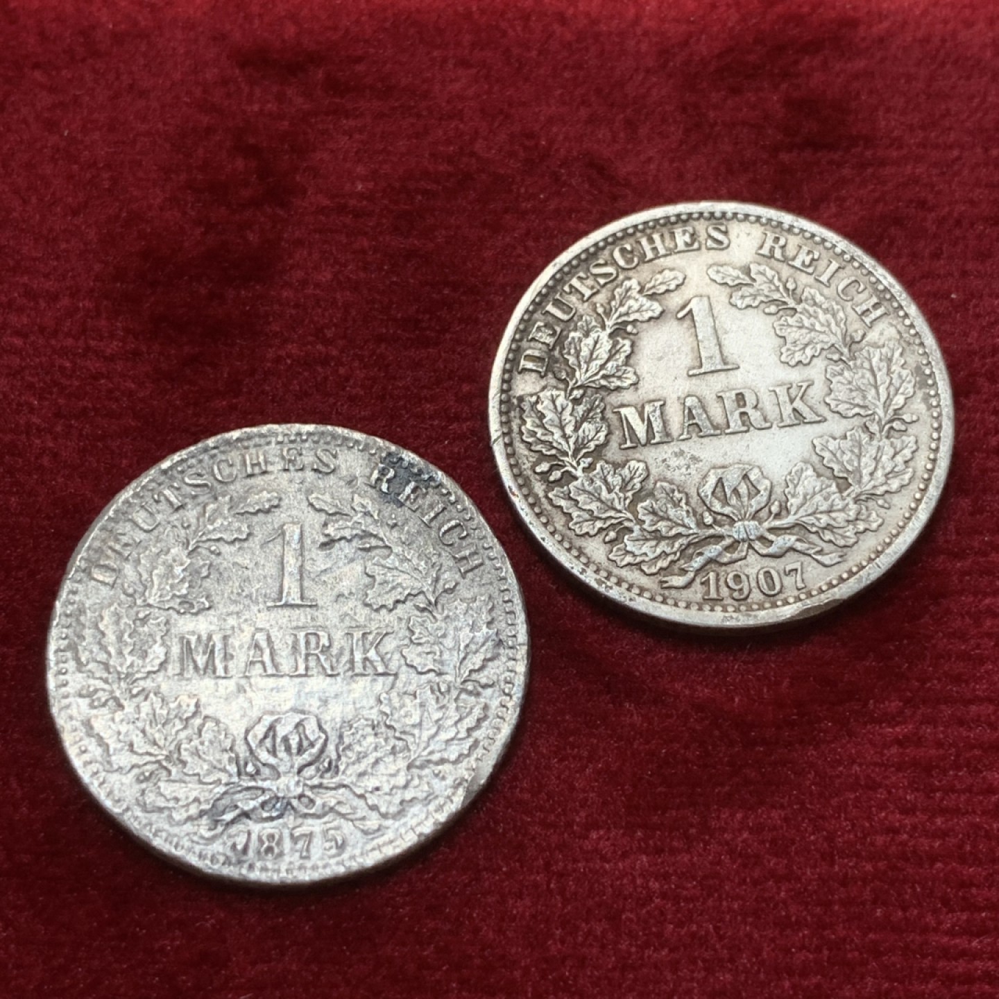 《竞宝斋》第89场-本周日，周一，周四，3场连拍（全场不限金额包邮） 2枚一起 1875年德国1马克 银币+1907年德国1马克 银币