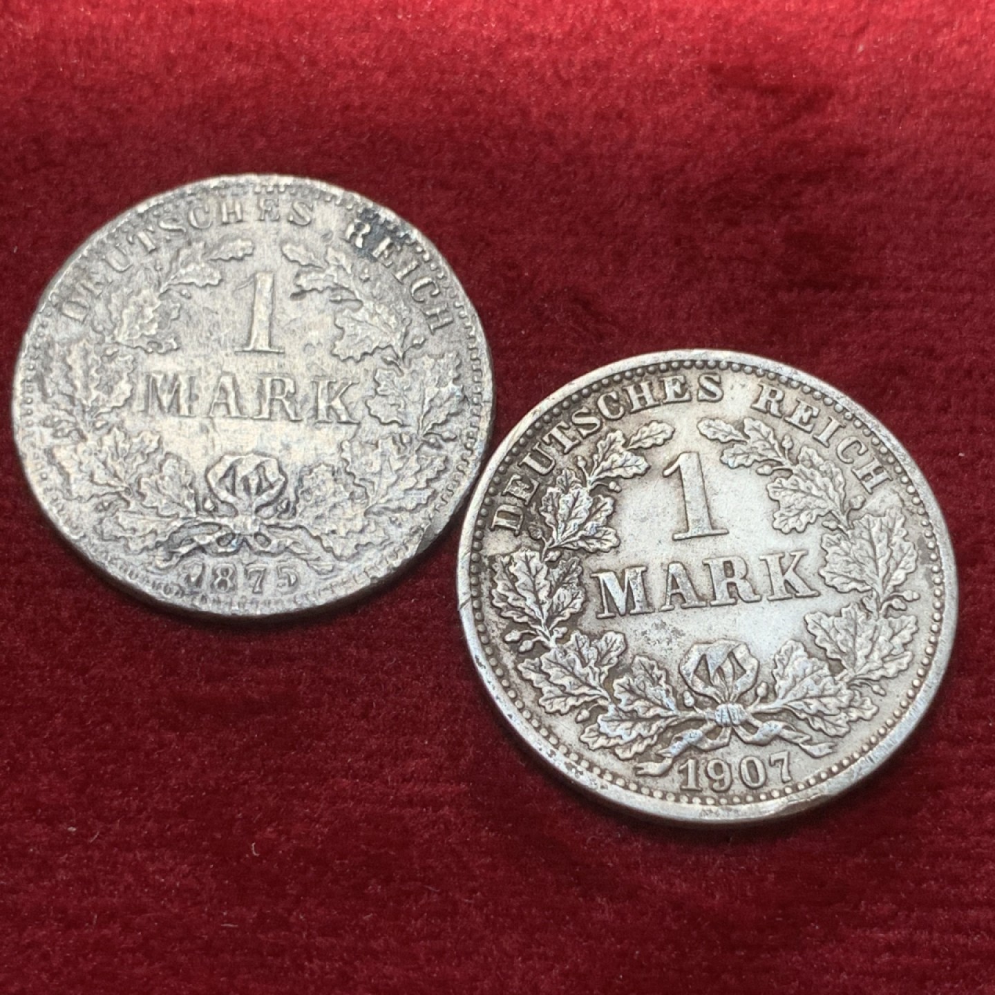 《竞宝斋》第89场-本周日，周一，周四，3场连拍（全场不限金额包邮） 2枚一起 1875年德国1马克 银币+1907年德国1马克 银币
