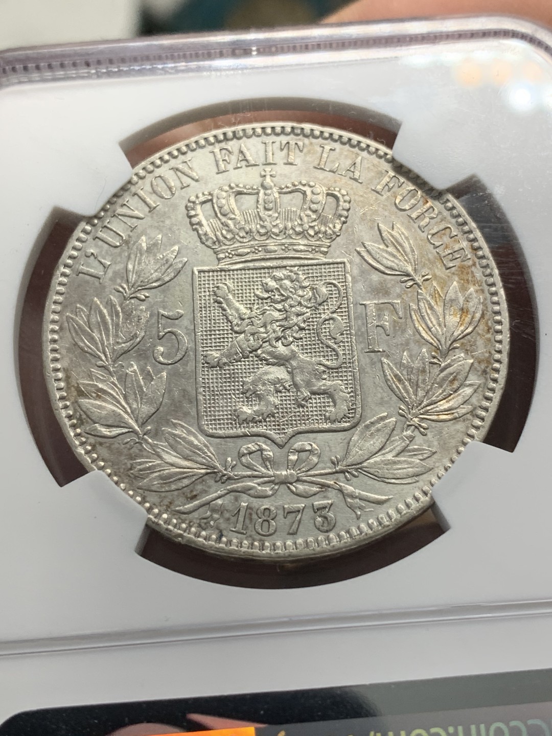 《竞宝斋》第89场-本周日，周一，周四，3场连拍（全场不限金额包邮） NGC-XFD  比利时 1873年 5法郎银币  