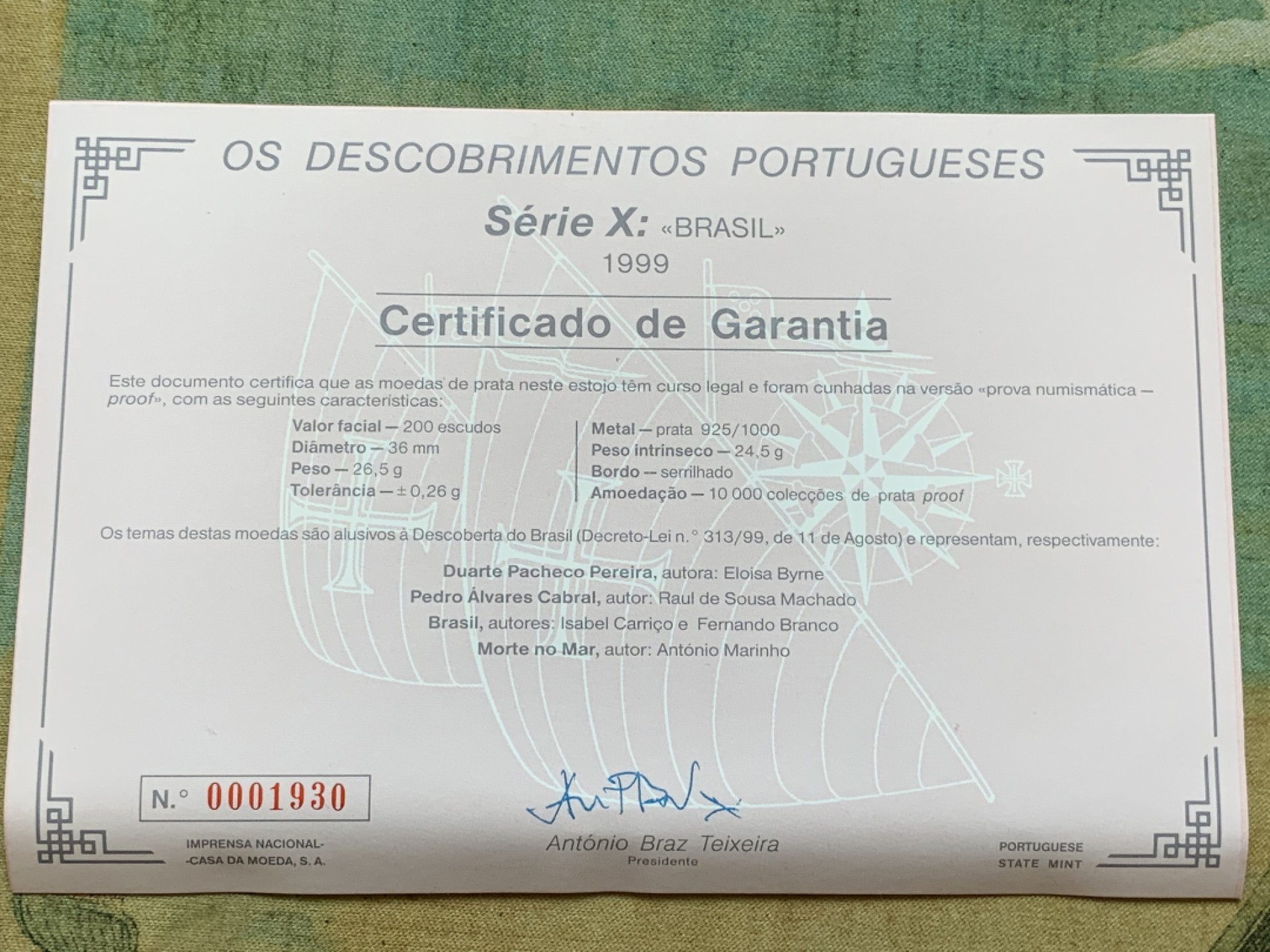 《竞宝斋》第89场-本周日，周一，周四，3场连拍（全场不限金额包邮） 葡萄牙1999年 四名航海家 航海系列 200埃斯库多精制大银币 单枚26.5克 925银 带盒子证书