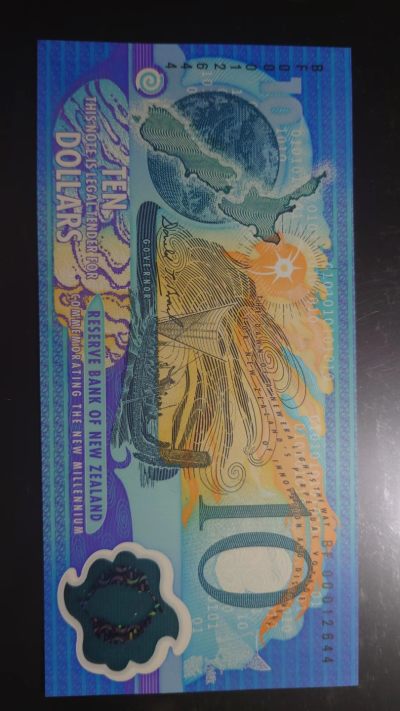 2000年新西兰10元塑料纪念钞 黑字版 全新UNC - 2000年新西兰10元塑料纪念钞 黑字版 全新UNC