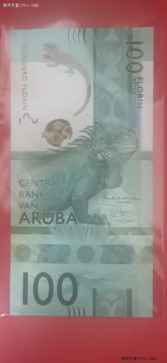 阿鲁巴2019年100弗罗林 A冠 首冠 美洲纸币 实物图 UNC
