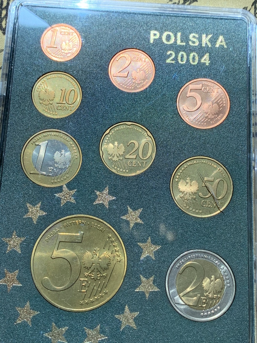 《竞宝斋》第89场-本周日，周一，周四，3场连拍（全场不限金额包邮） 卡装 波兰2004年 ESSAI厂试铸 9枚套1分到2欧元 套币