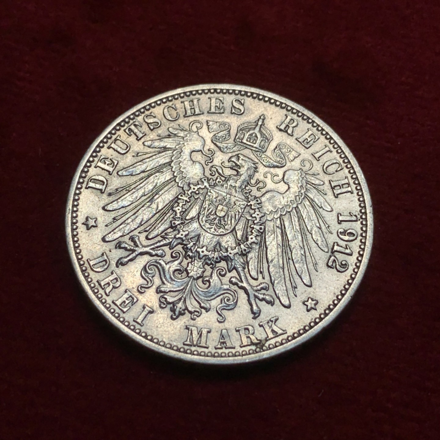 《竞宝斋》第89场-本周日，周一，周四，3场连拍（全场不限金额包邮） 1912年巴登 3马克转光好品 银币