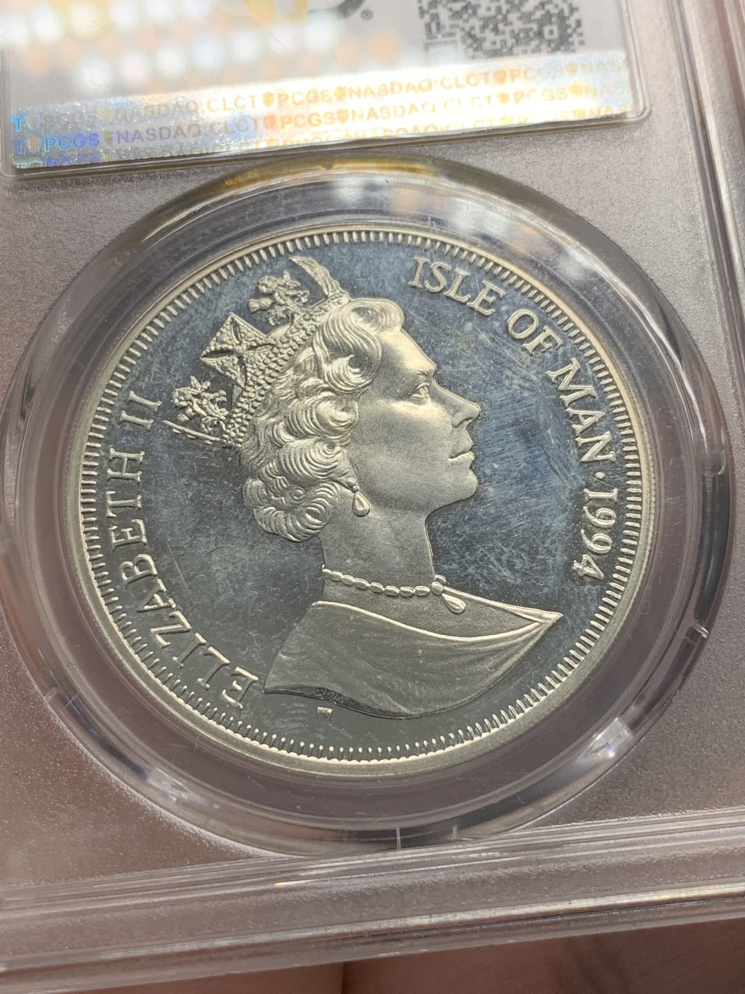 《竞宝斋》第89场-本周日，周一，周四，3场连拍（全场不限金额包邮） PCGS-PR64  马恩岛 1994年 纪念第一次横跨大西洋克朗银币 